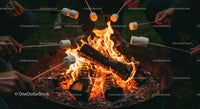 Campfire Gathering with Marshmallows Roasting