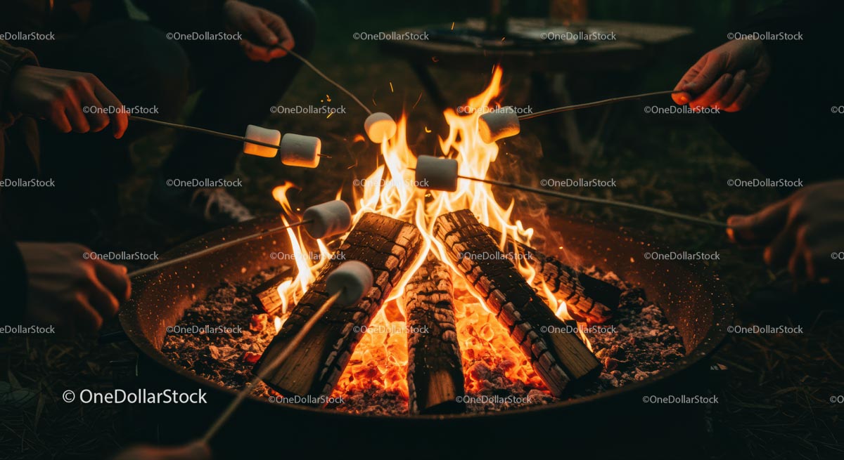 Cozy Campfire with Marshmallows Being Roasted