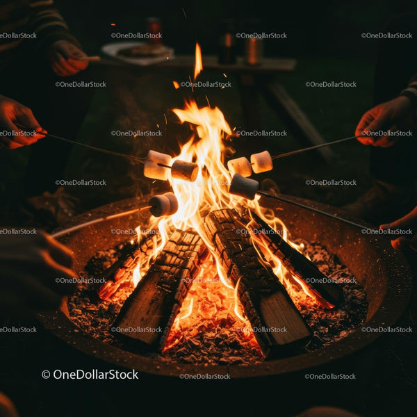 Przyjaciele Pieczący Pianki Marshmallow Przy Ognisku