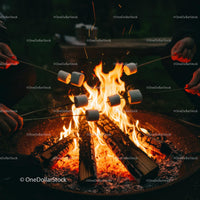 Marshmallows Roasting Over a Glowing Campfire