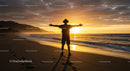 Silhouette Enjoying Tranquil Sunset on Sandy Beach