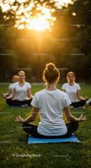 Women Meditating Outdoors at Sunset in a Grassy Park