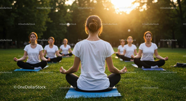 Group of Women Meditating Outdoors at Sunset