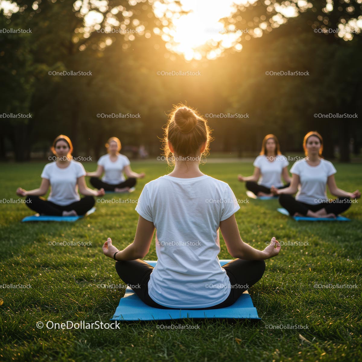 Group Meditation Session at Sunset in a Peaceful Park