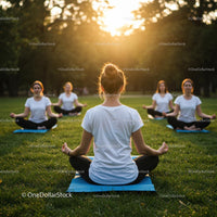 Women Meditating Outdoors at Sunset in a Grassy Park