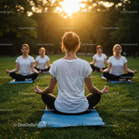 Women Meditating Outdoors at Sunset in a Grassy Park