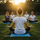 Women Meditating Outdoors at Sunset in a Grassy Park