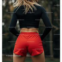 Athletic Woman in Red Shorts Preparing for Outdoor Workout
