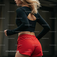 Athletic Woman in Black and Red Running Gear