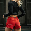 Female Athlete in Red Shorts Running Outdoors