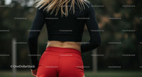 Athletic Woman in Red Shorts Preparing for Outdoor Workout
