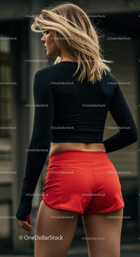 Athletic Woman in Red Shorts Ready for Outdoor Exercise