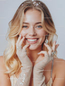 Elegant Blonde Woman with Sparkling Jewelry and Smile