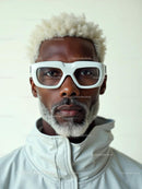 Mature Man in Stylish Glasses and White Jacket