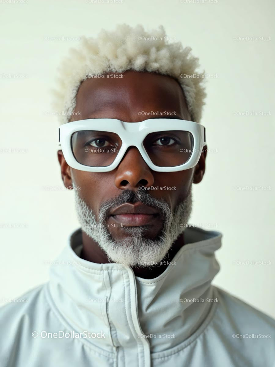Mature Man in Stylish Glasses and White Jacket