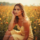 Woman in Yellow Dress Among Blooming Wildflowers