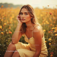 Woman in Yellow Dress Among Blooming Wildflowers