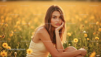 Young Woman Enjoying Peaceful Moment in Daisy Field