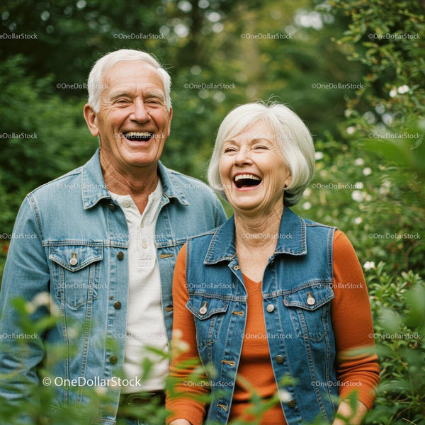 Joyful Senior Couple Laughing Together in Nature
