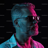 Stylish Mature Man with Beard in Neon Lighting