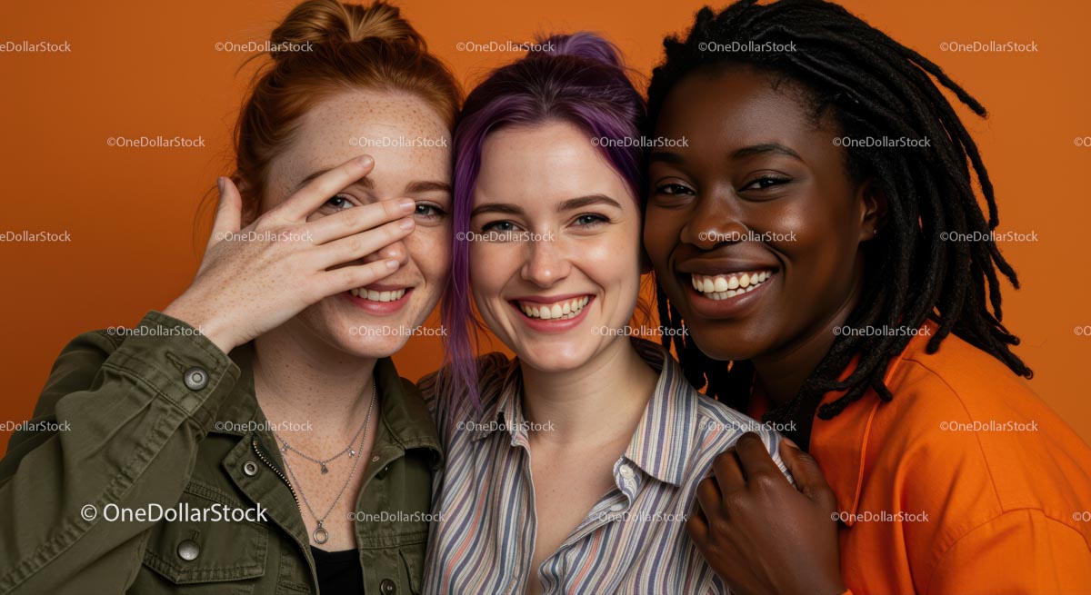 Diverse Group of Smiling Women on Orange Background