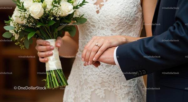 Bride Holding White Rose Bouquet on Wedding Day