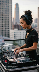 Female DJ Mixing Tracks at Rooftop Party