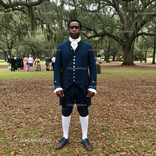 Man in Colonial Costume Among Mossy Oak Trees