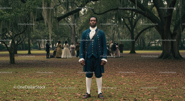Man in Historical Costume in Southern Woodland Setting