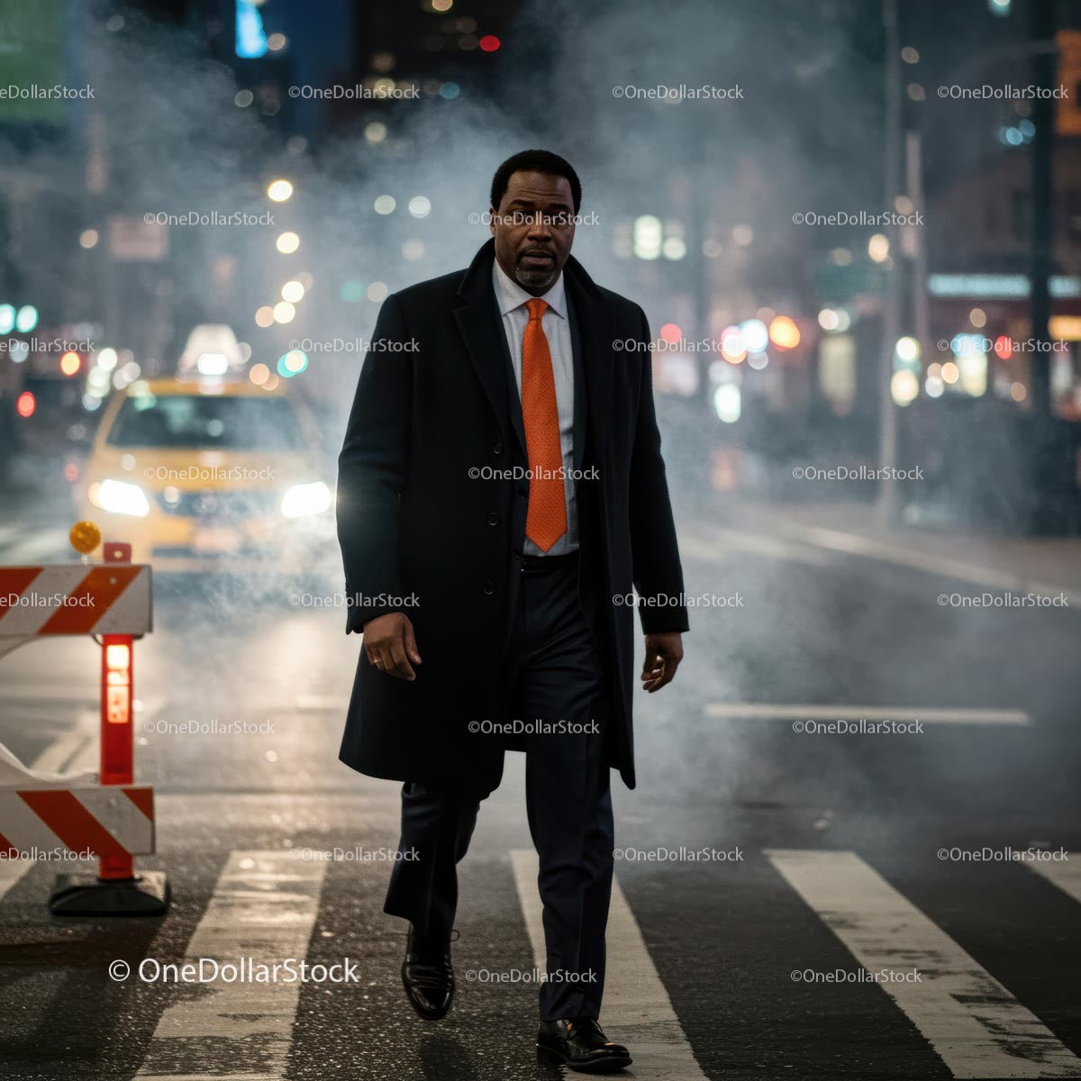 Businessman Crossing New York City Street at Night