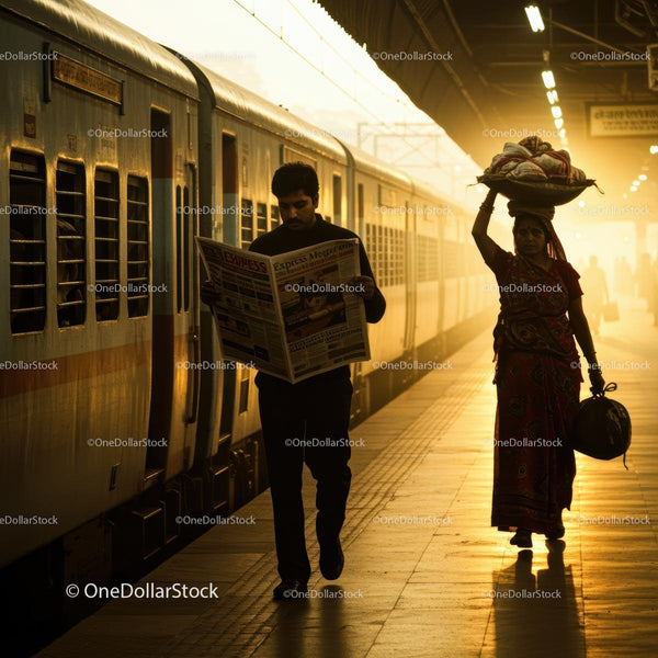 Morning Commute at Indian Train Station