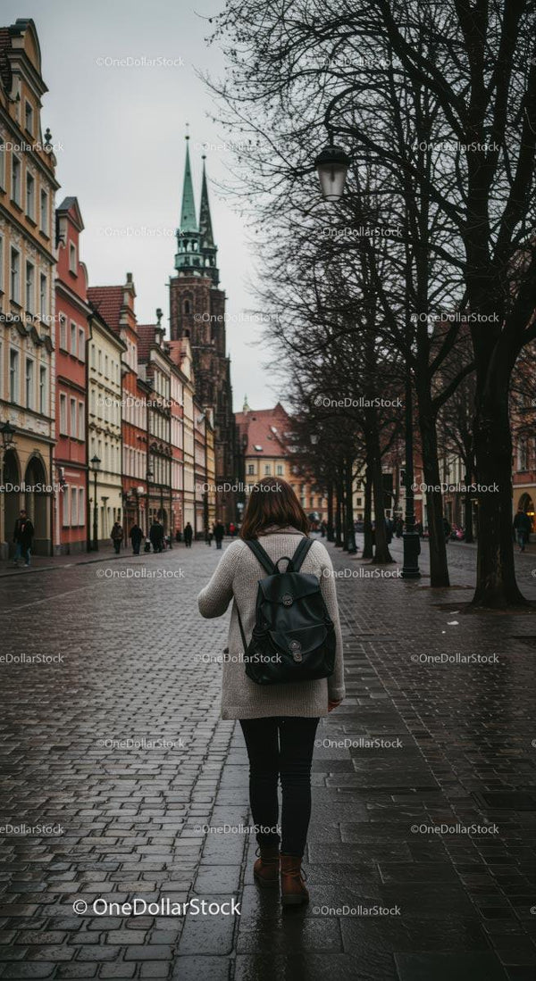 Winter Walk through Historic European City Street