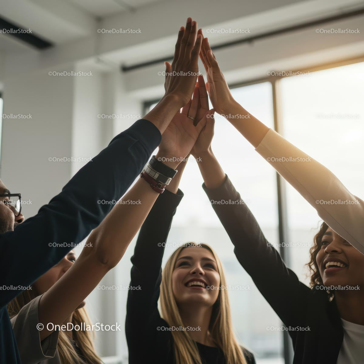 Diverse Team Celebrating Success with High Five Gesture