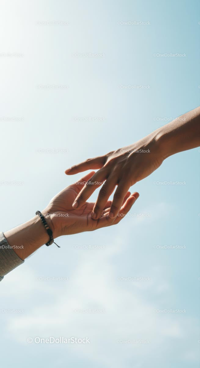 Helping Hands Reaching Out Against Blue Sky