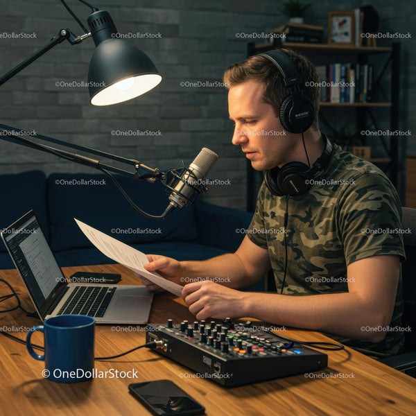Professional Podcaster Recording in Modern Studio