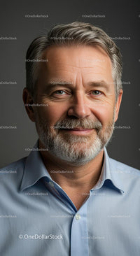 Portrait of a Smiling Mature Man in Blue Shirt