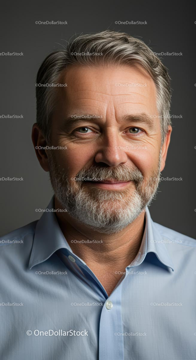 Portret uśmiechniętego dojrzałego mężczyzny w niebieskiej koszuli (11 zdjęć)