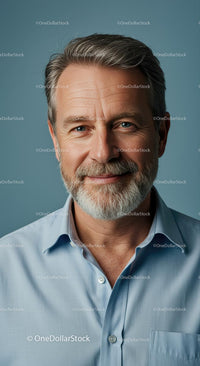 Portrait of a Smiling Mature Man in Blue Shirt