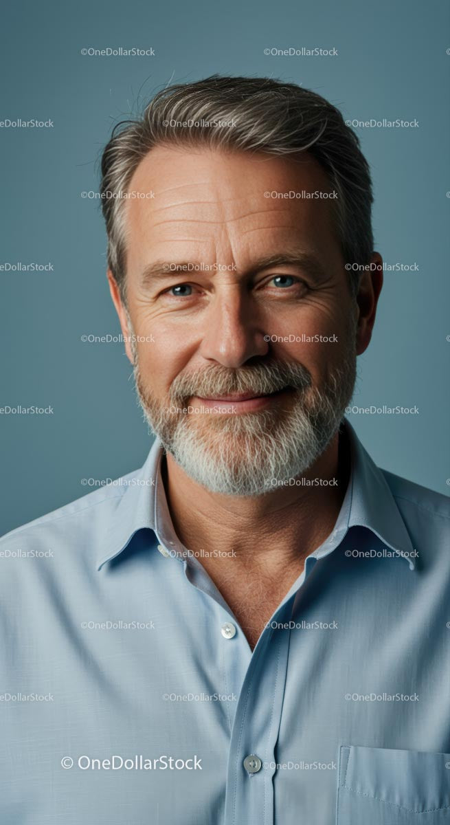 Portrait of a Smiling Mature Man in Blue Shirt