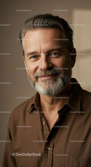 Smiling Mature Man in Brown Shirt Portrait