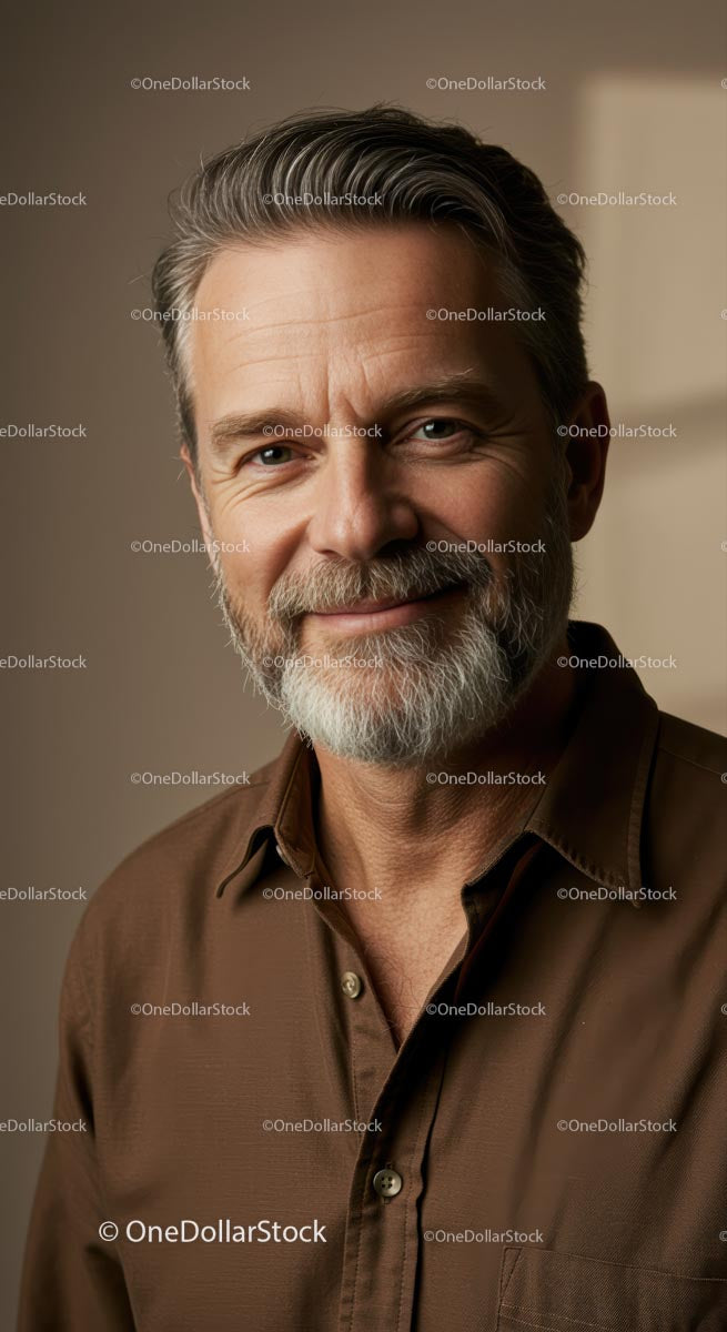 Smiling Mature Man in Brown Shirt Portrait