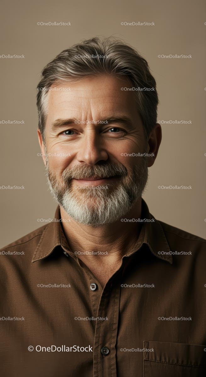 Smiling Mature Man with Gray Hair and Beard Portrait