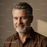 Confident Mature Gentleman in Brown Shirt with Gray Hair