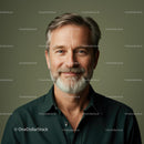 Smiling Mature Man with Gray Beard in Casual Shirt