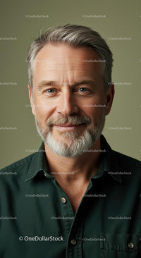 Portrait of a Smiling Mature Man in Blue Shirt