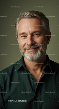 Portrait of a Smiling Mature Man in Blue Shirt