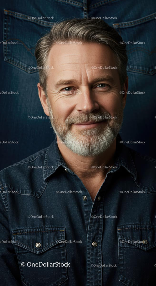 Mature Man in Denim Shirt with Confident Smile