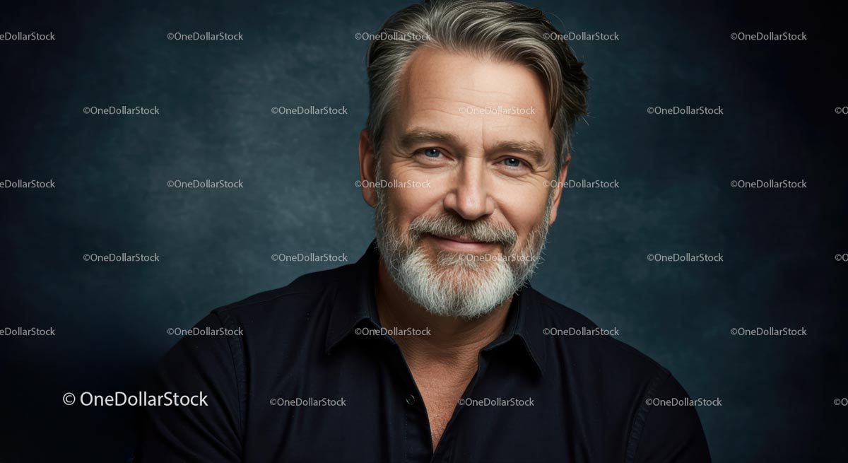 Charismatic Mature Man with Grey Hair Smiling Confidently