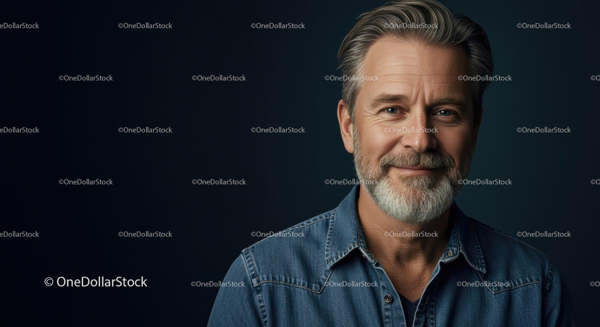 Mature Man in Denim Shirt with Confident Smile