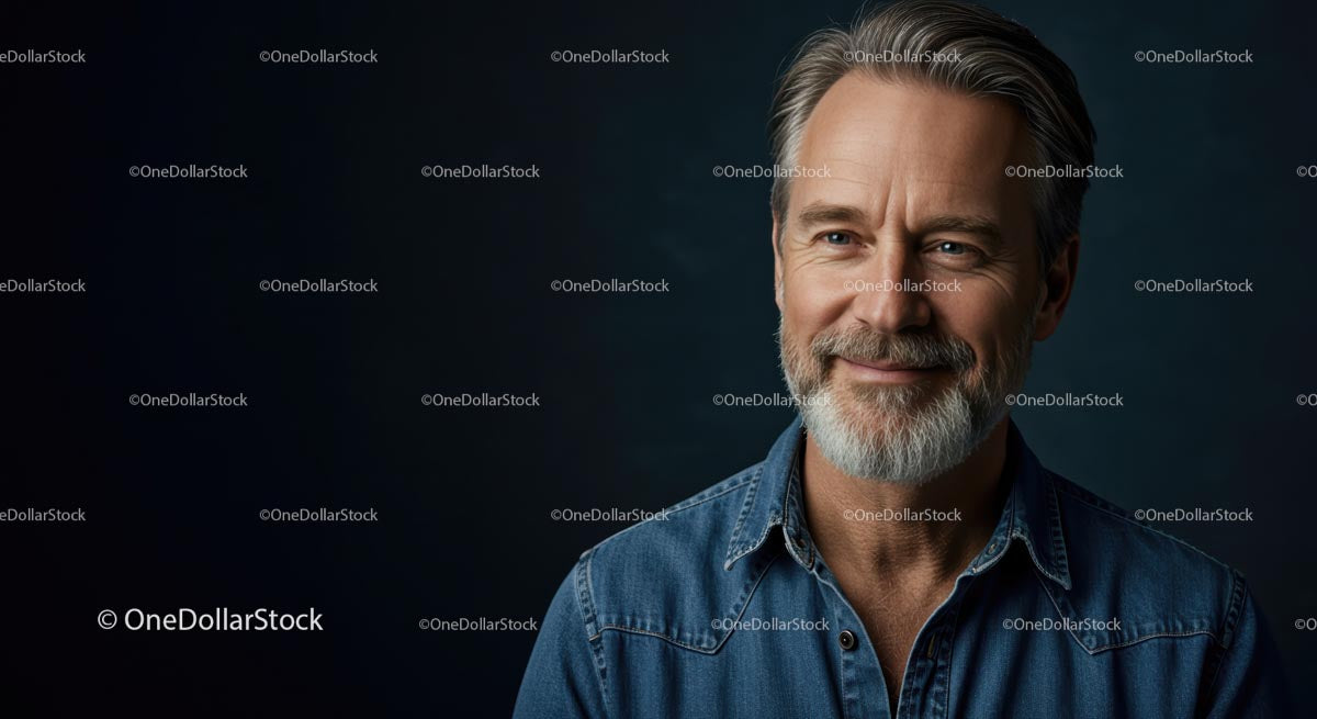 Smiling Mature Man in Denim Shirt Portrait